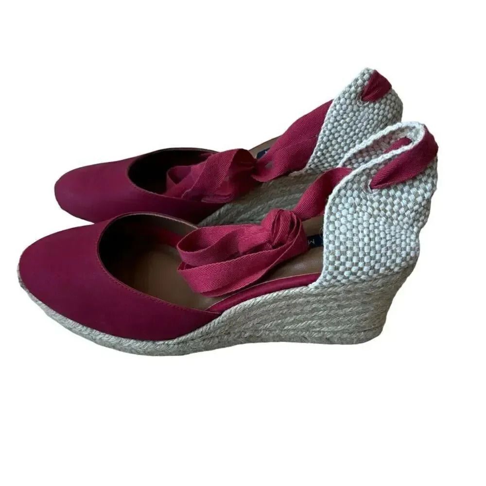 Margaux Red/ Wine Espadrilles Women’s Faux Suede Wedge Lace Up Sandals Red Sz 10